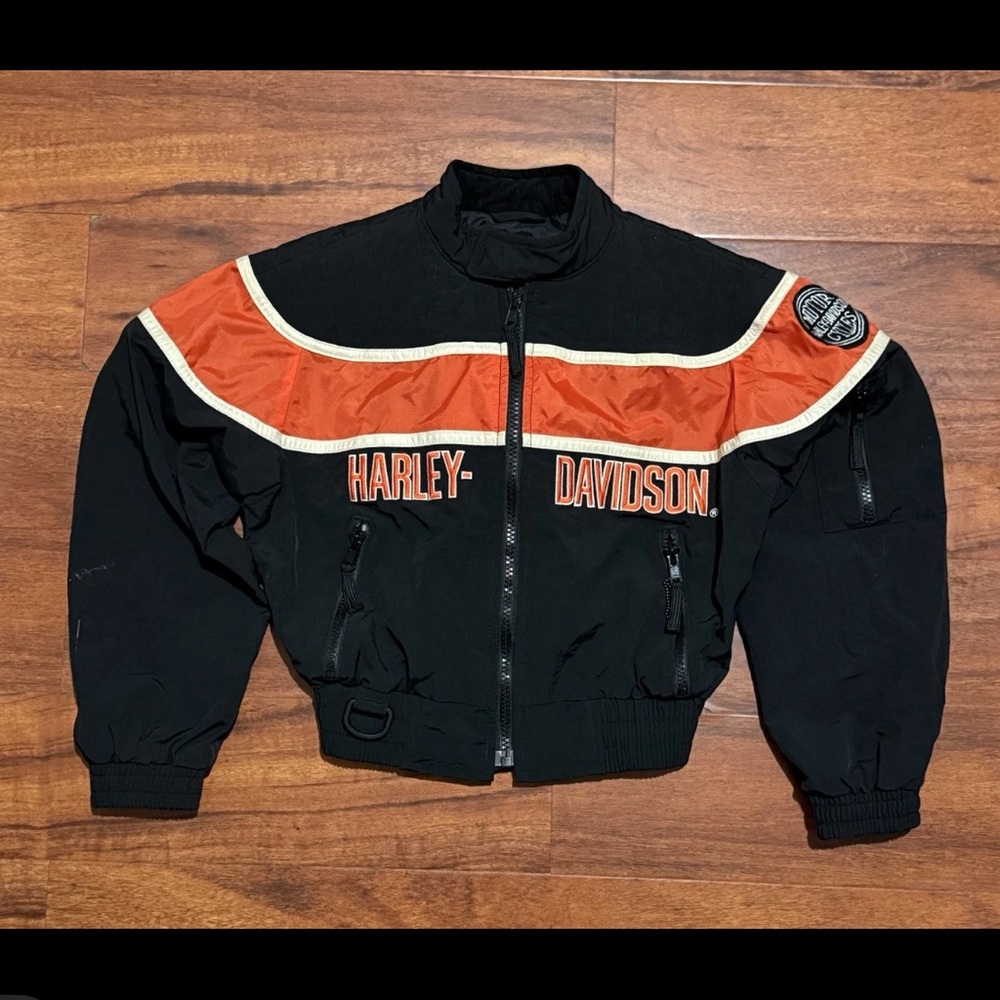 Kids Harley Davidson Black Orange‎ Racing Jacket Size XS